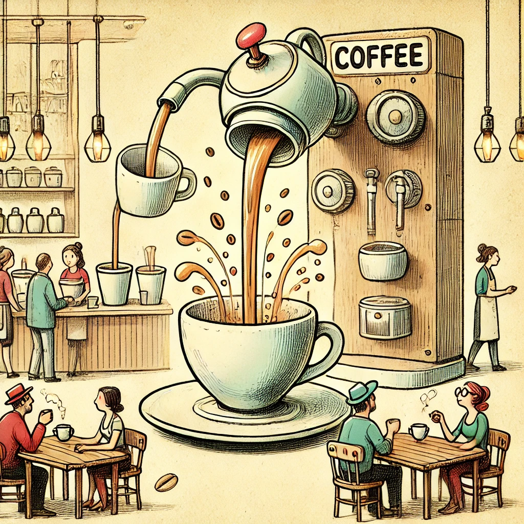 You are sitting at a café when you notice that the coffee cups are refilling themselves automatically. Call your friend