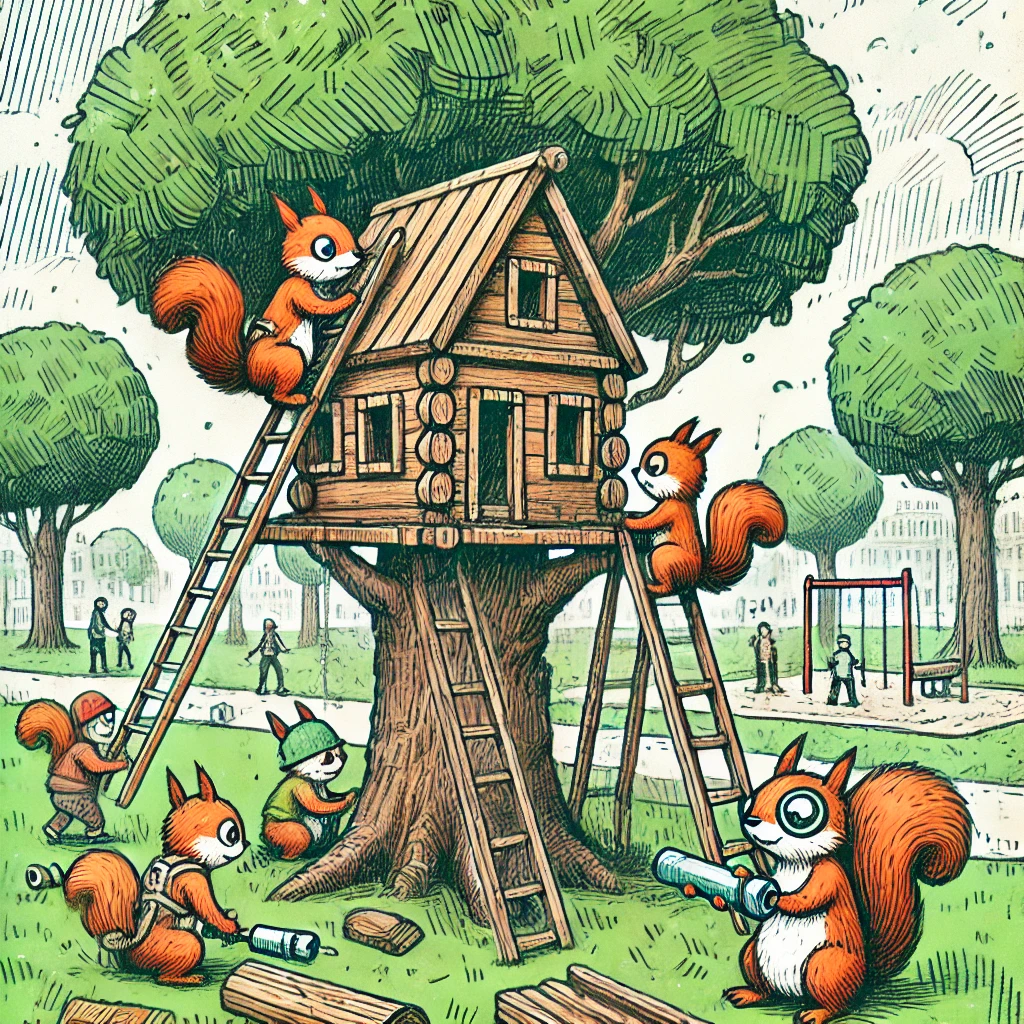 You are walking through a park when you see a group of squirrels building a miniature treehouse. Call a family member an