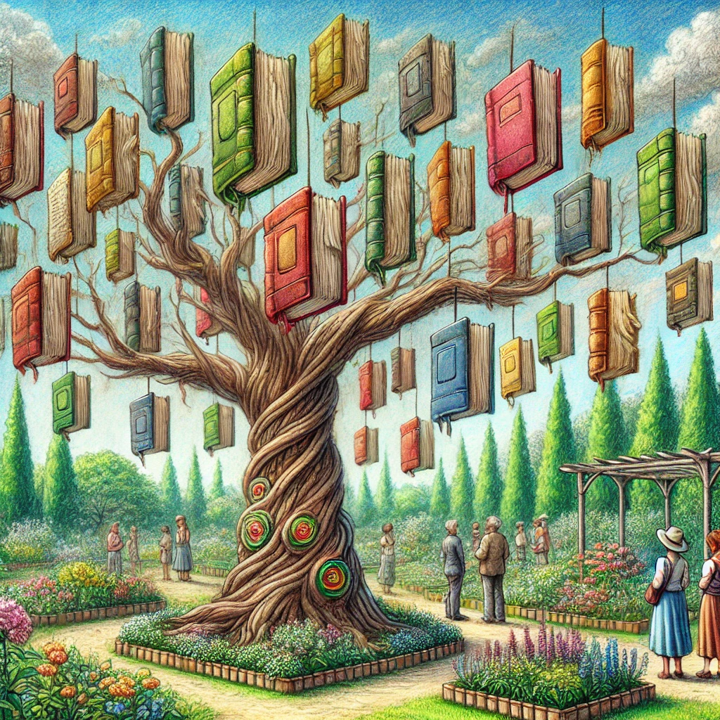 While visiting a botanical garden, you come across a tree with books growing from its branches like fruit. Call your fri