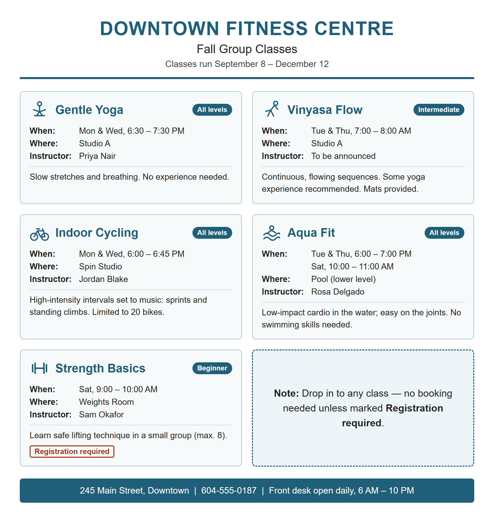 Downtown Fitness Centre - Fall Group Classes