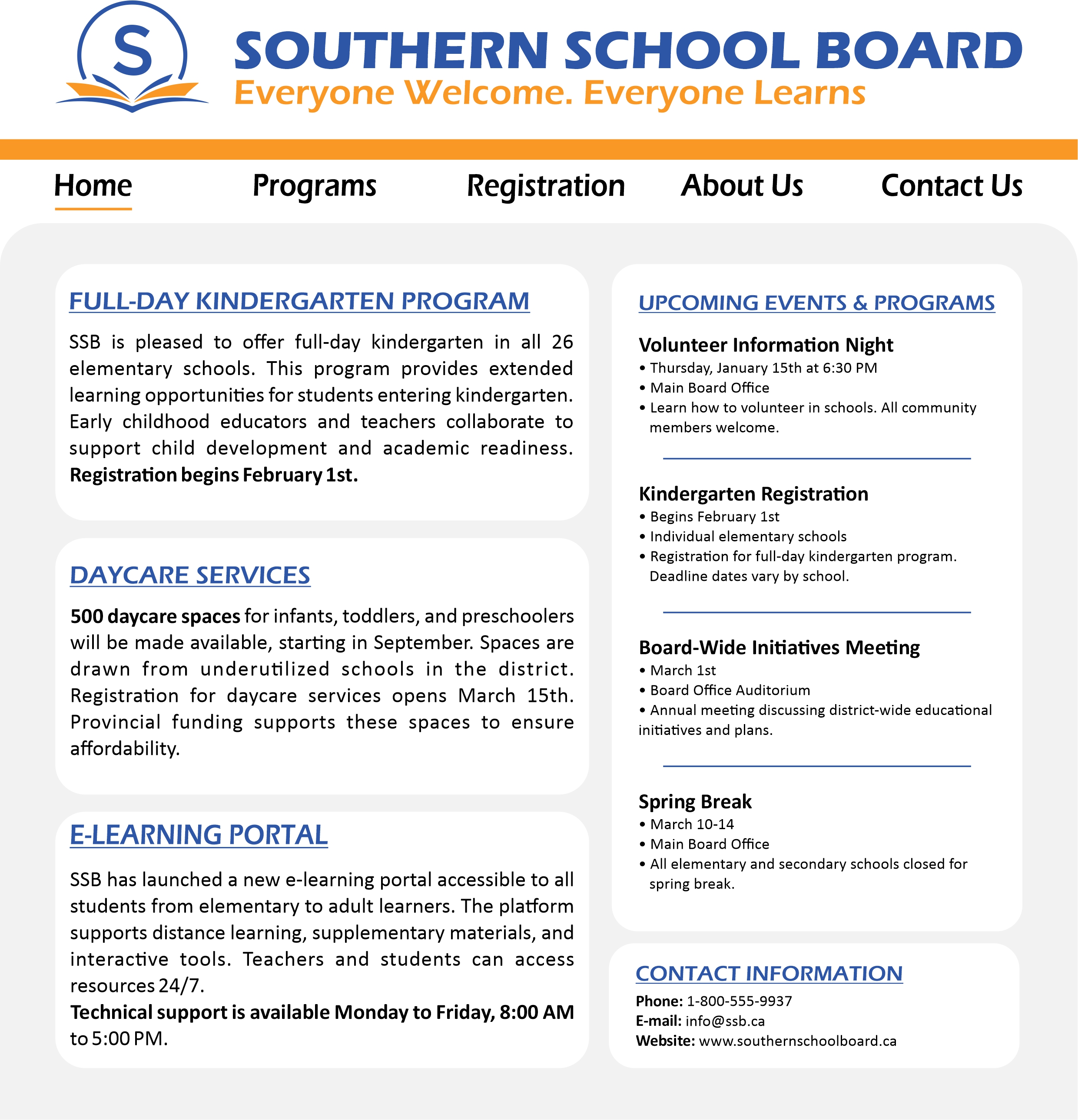 Southern School Board - Program Information & Registration